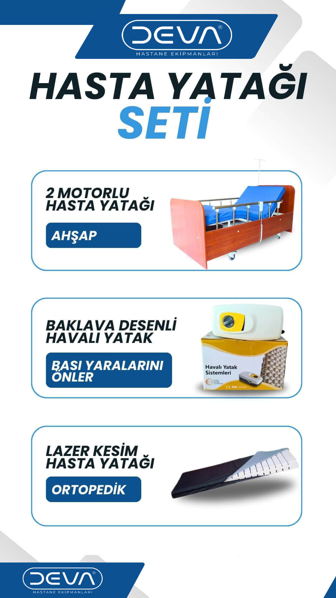 2 motorlu ahşap hasta yatağı seti