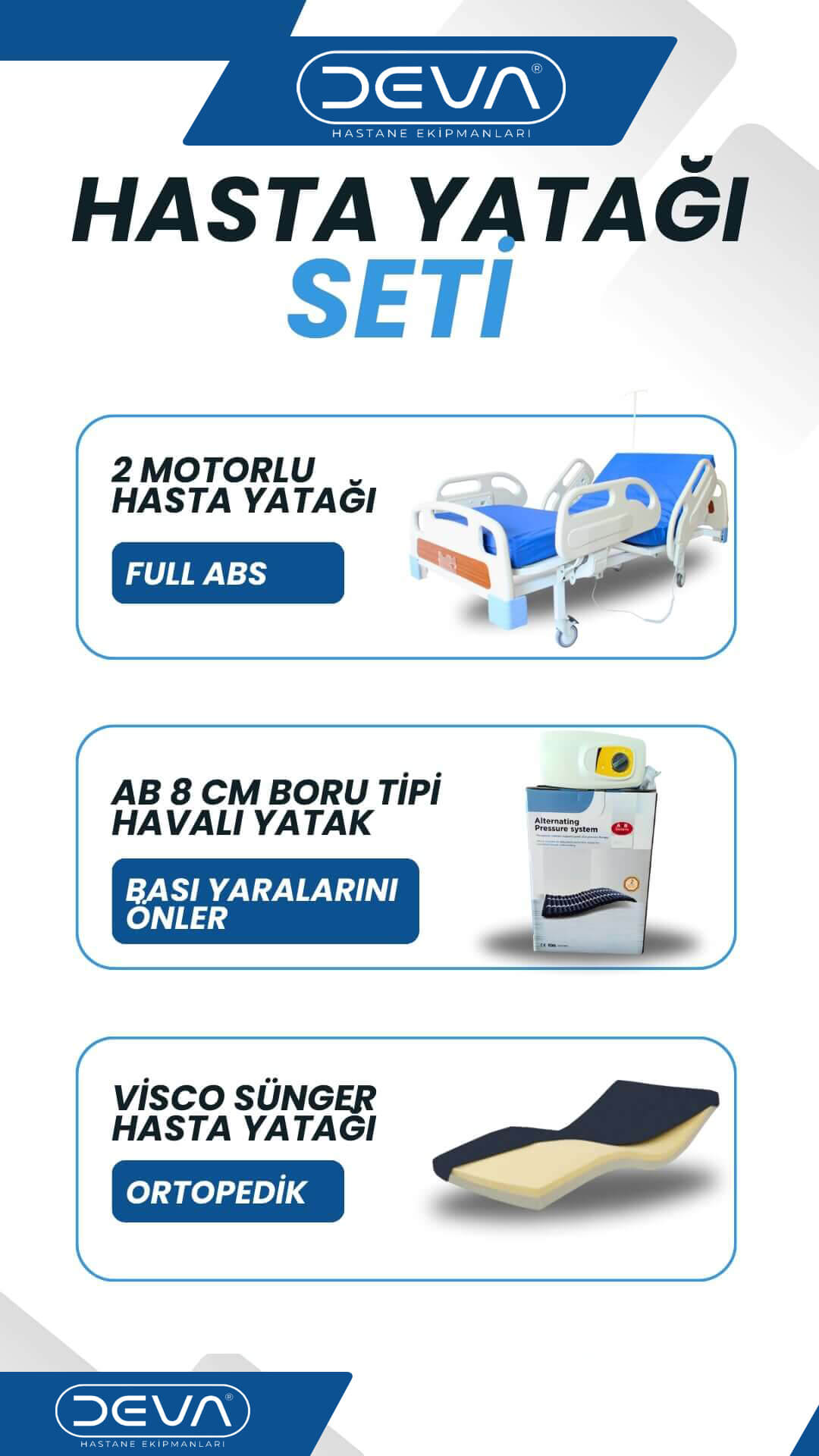2 motorlu full ABS hasta yatağı seti