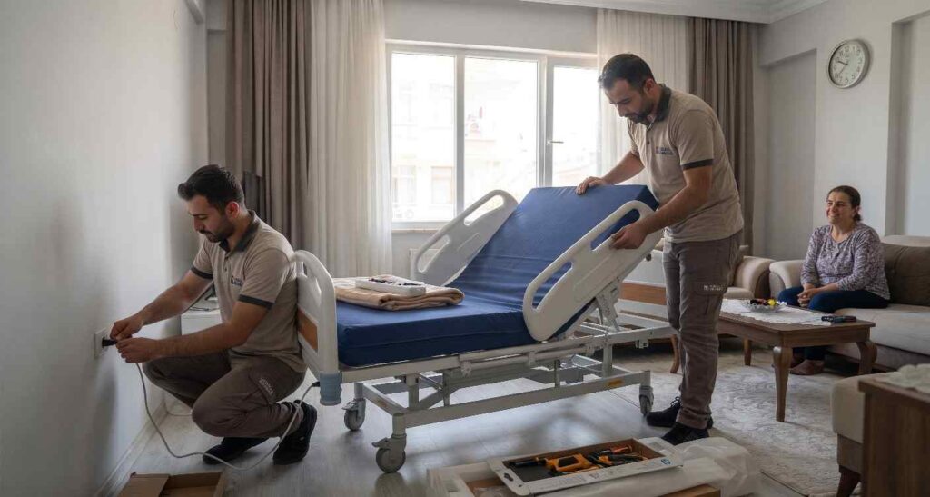 Ev ortamında hasta yatağı kurulumu